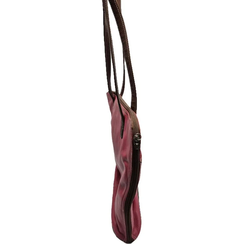 Wilsons Leather Pelke Studio Laptop Tote Bag Pink & Brown Shoulder Straps Work